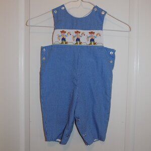 VELANI Boys Blue Gingham Check Longall Romper Cowboy Smocked 6M